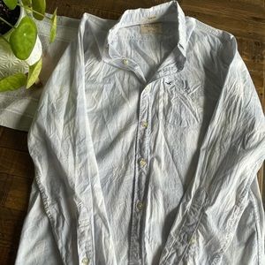 Hollister Blue and White Plaid Casual Button Down Long Sleeved Shirt